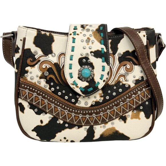 Handbags - Western Cow Print Purse for Women - Brown Cowhide Crossbody with Conceal Carry